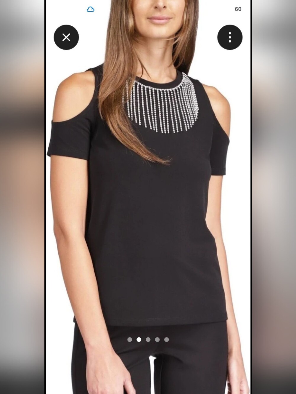 Michael Kors Embellished Fringe Necklne cold shoulder glam Top. Plus Size 0X XL